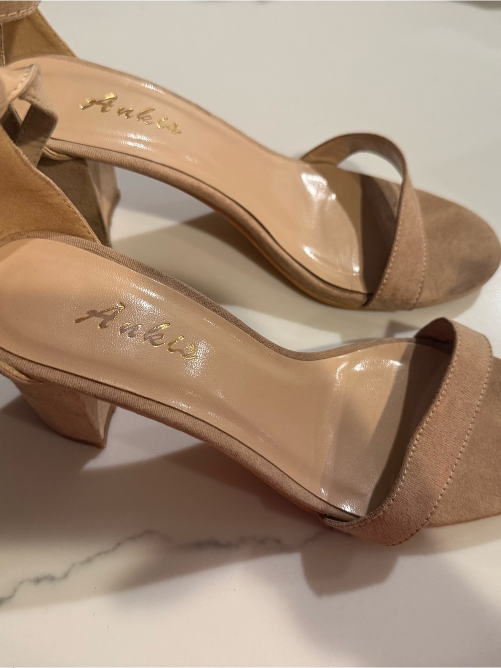 Aurelia Beige Suede Block Heel Sandals